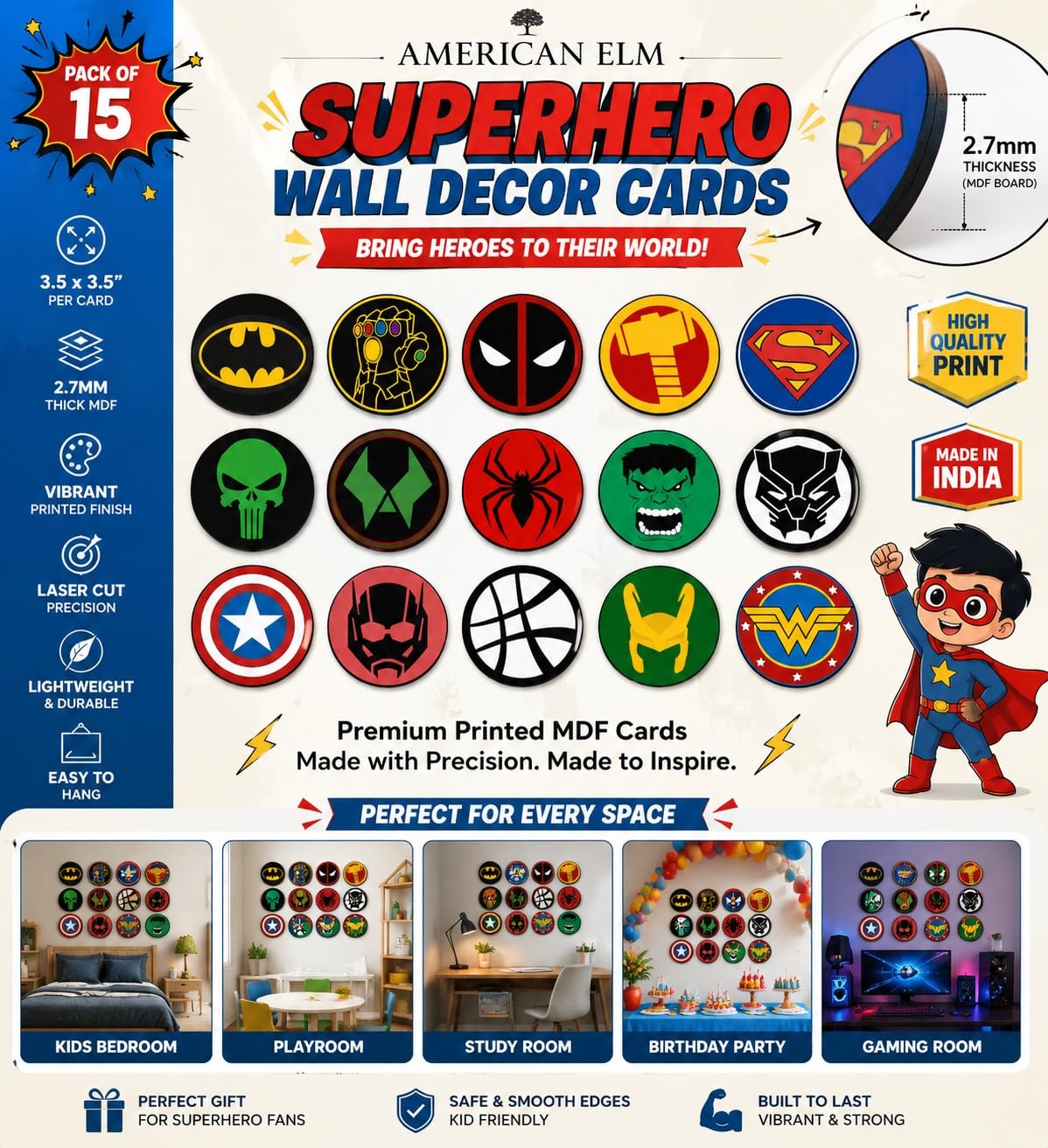 pack of 15 superhero wall decor cards