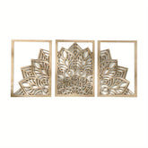 Set of three decorative wall panels with intricate cut-out patterns on a white background