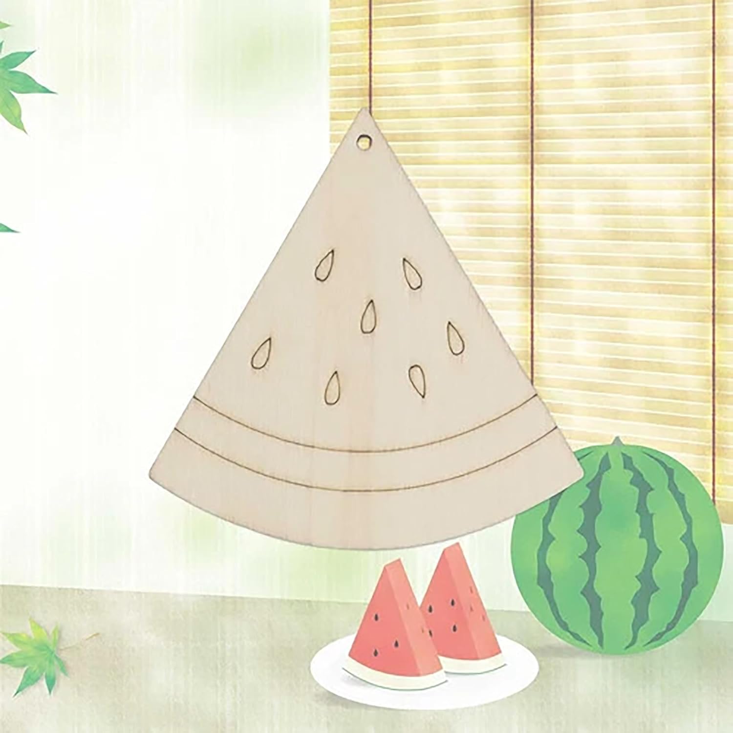 Decorative lamp shaped like a watermelon slice with small watermelon decorations on a light background.