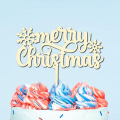 Cliths "Merry Christmas" Keepsake Cake Topper Rustic Wooden Holiday Decor for Xmas & Festive Parties
