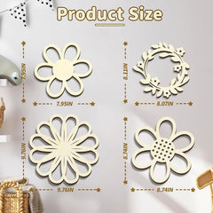Wooden wall decor pieces with measurements on a white background