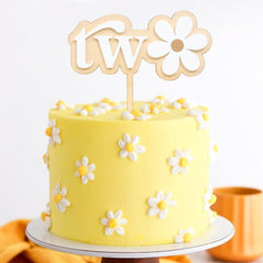 American Elm Wooden Daisy Cake Topper Set of 2 MDF Flower for 2nd Birthday, Baby Shower, Boho Party