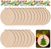Set of wooden round ornaments with a Christmas tree design on a white background.