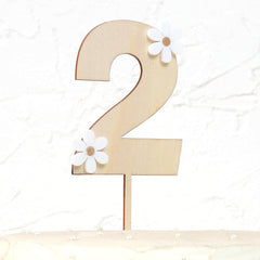 American Elm Wooden Daisy Cake Topper 2 MDF Flower Cake Decor for 2nd Birthday Party, Boho Theme, Baby Shower