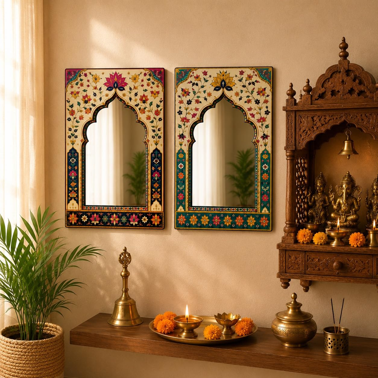 Floral Arch Mirror Wall Art for Entryway