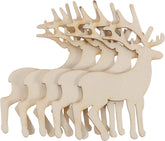 Set of wooden deer figurines with antlers on a white background