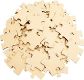 Stack of wooden puzzle pieces on a white background