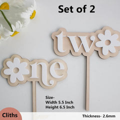 Cliths Set of 2 Wooden Daisy Cake Toppers for Baby First Birthday, Cake Smash Decor, Boho Party, MDF Cake Topper Signs