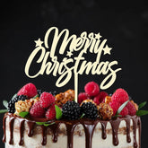 Cliths "Merry Christmas" Cake Topper Wooden Eco-Friendly Wedding & NYE Decor, Rustic Bridal Shower & Xmas Party Decoration