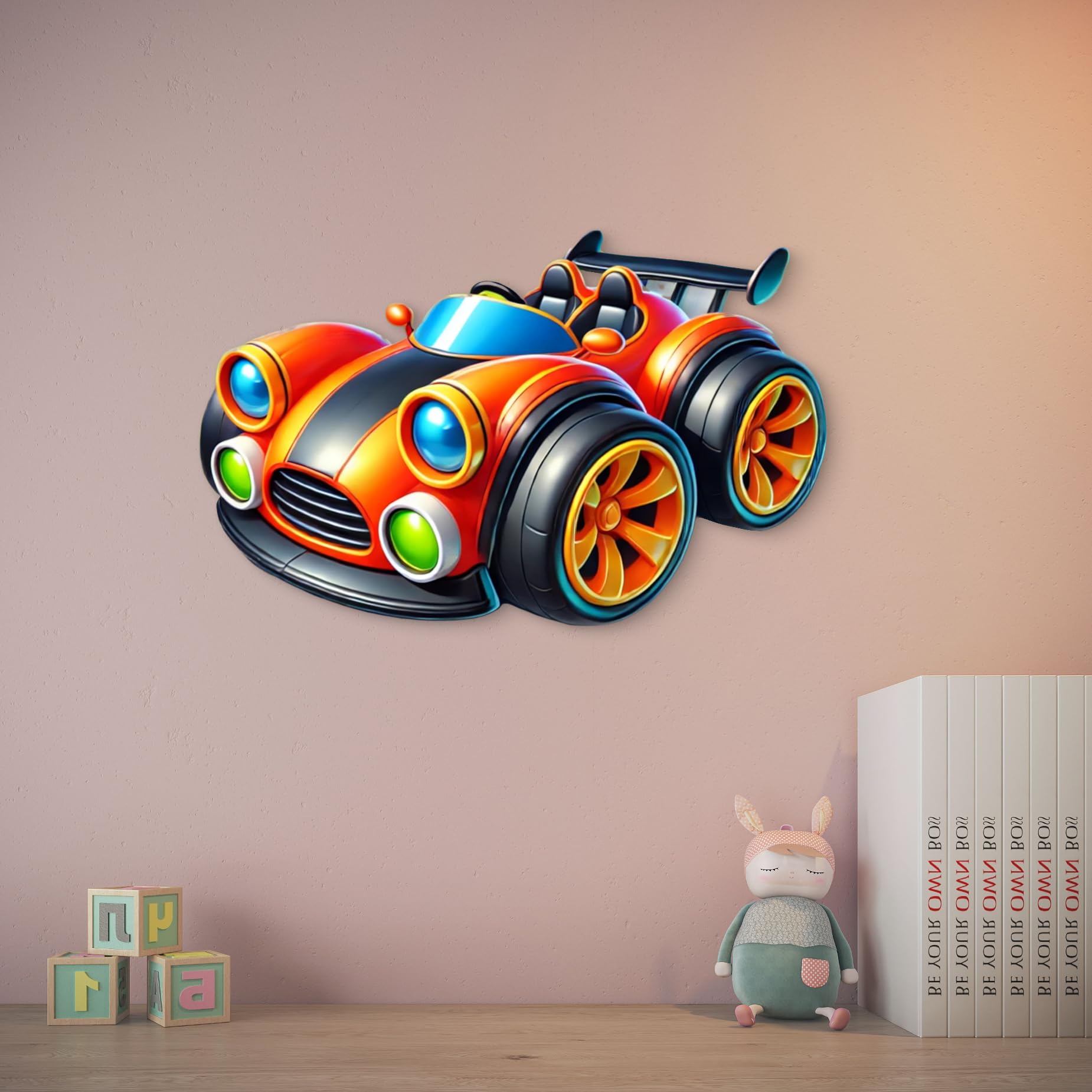 dynamic 3d mdf speed car wall art for playroom design