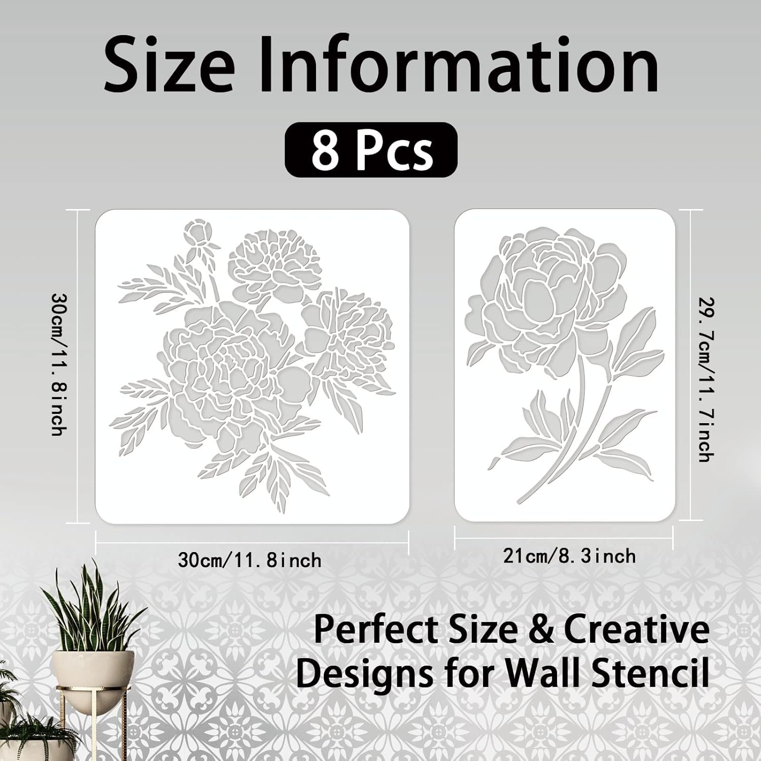 floral peony painting stencil for wall