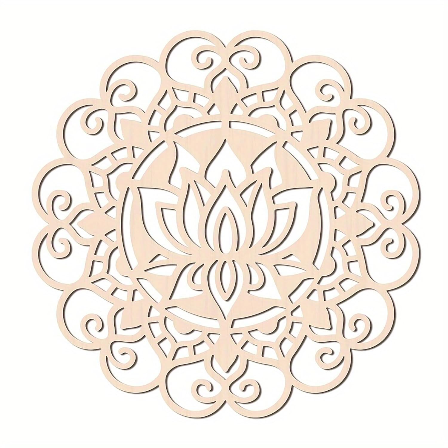 Decorative wooden cutout with intricate patterns on a white background