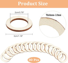 Cliths 30 Pcs Wood Rings MDF Round Cutouts for DIY Crafts, Pyrography, Christmas Ornaments, Home Decor
