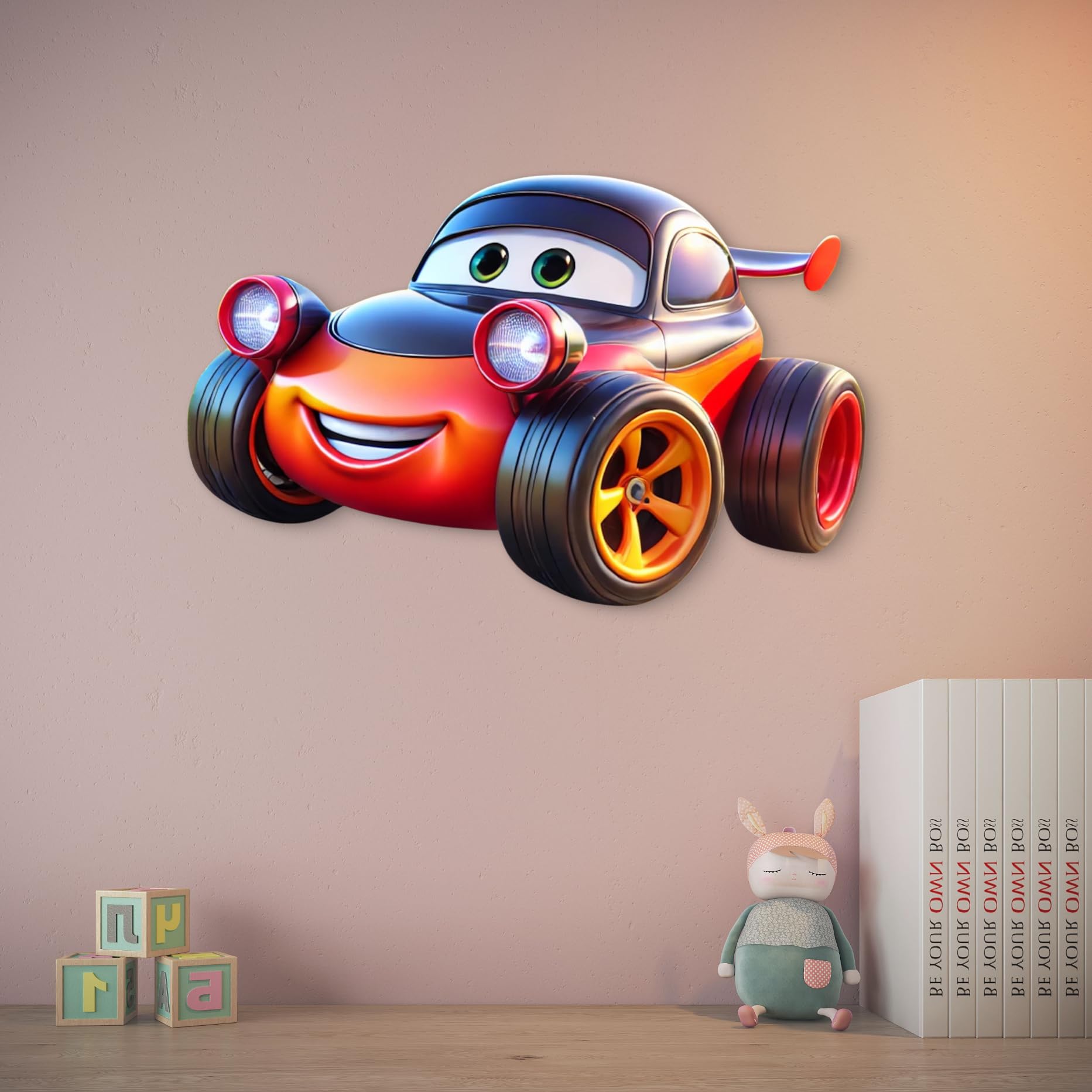 colorful mdf fast car wall hanging for playroom design