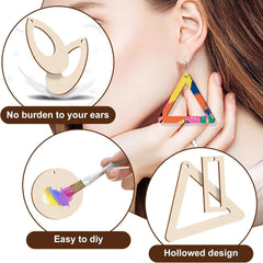 American Elm 80 Pcs Unfinished Wooden Earring Blanks Kit 8 Shapes (Teardrop, Circle, Rectangle) MDF for DIY Jewelry Making