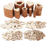 Assorted wooden heart shapes on a white background