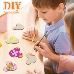 Children painting decorative items on a wooden table with 'DIY Your own style' text.