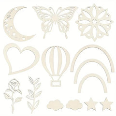 American Elm set of14 Piece Wood Chip Wall Decoration Set with Mixed Shapes