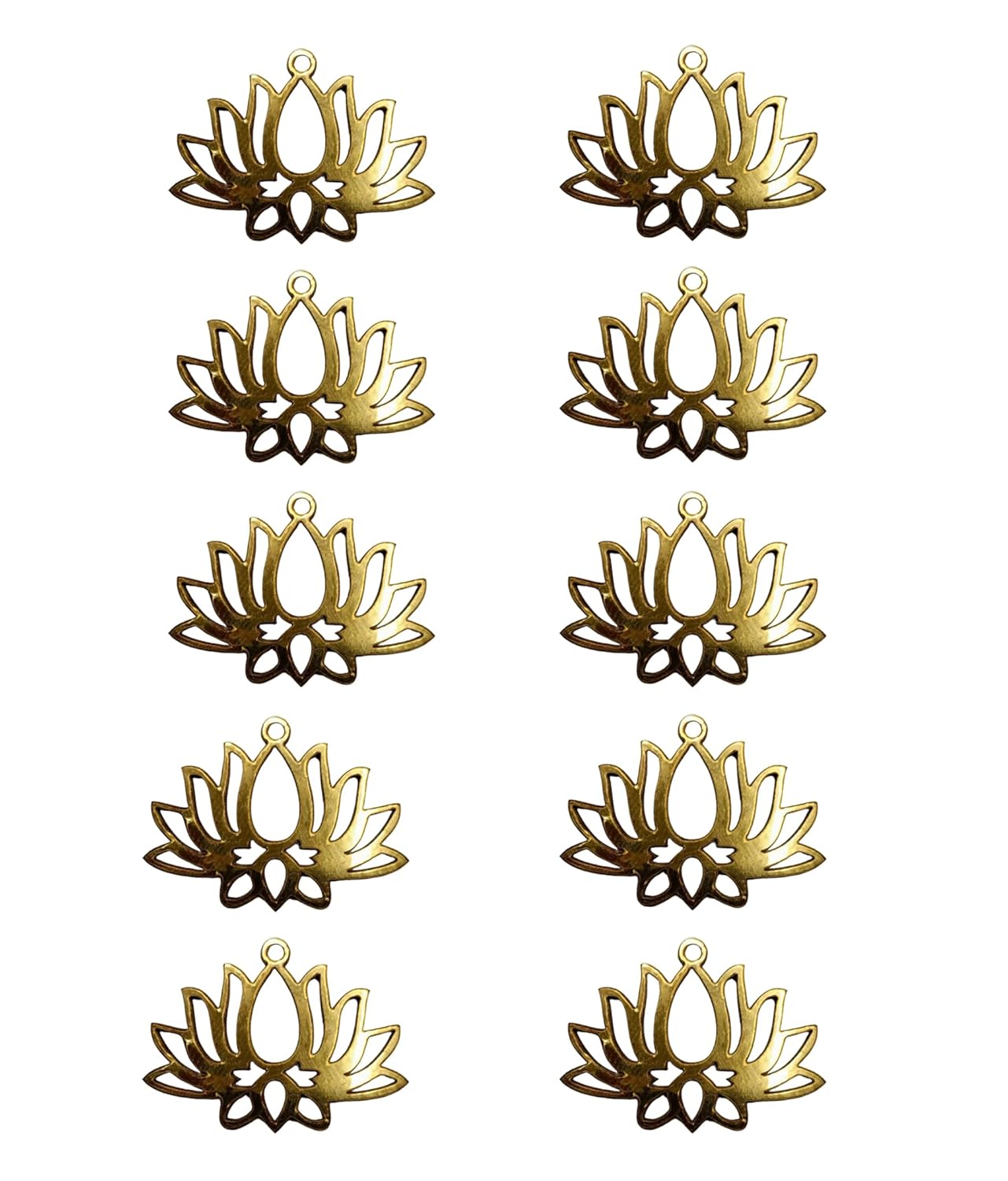 Gold lotus flower pendants on a white background