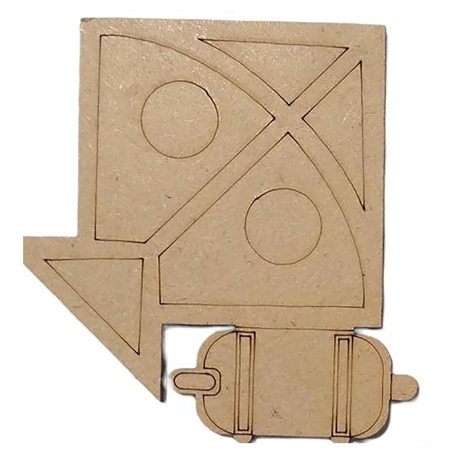 Cardboard cutout with geometric shapes on a white background