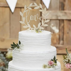 Cliths Wooden "Love" Wedding Cake Topper MDF Round Romantic Decor for Valentine's Day, Anniversaries & Weddings