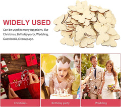 Wooden heart-shaped decorations with examples of use on Christmas, birthday party, and wedding occasions.