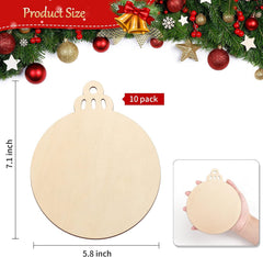 American Elm 10 Pcs Unfinished Wood Round Ornaments DIY Craft Kit Paintable Discs for Christmas Decor