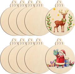 American Elm 10 Pcs Unfinished Wood Round Ornaments DIY Craft Kit Paintable Discs for Christmas Decor