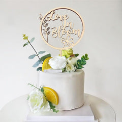 Cliths Wooden "Love in Bloom" Cake Topper Floral Wedding Cake Decor, Rustic Bridal/Baby Shower, MDF Cake Decoration