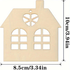 Wooden house-shaped cutout with dimensions indicated