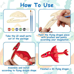 American Elm 14 PCS Wooden Dragon Craft for Kids Make Your Own 3D Dragon kit for Boys Girls DIY Paint Wood Craft for School Art Activity