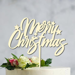 Cliths "Merry Christmas" Cake Topper Wooden Eco-Friendly Wedding & NYE Decor, Rustic Bridal Shower & Xmas Party Decoration