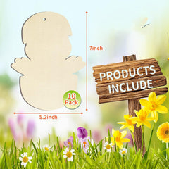 American Elm 10 Pcs Unfinished Wood Chicken Ornaments DIY Craft Kit Easter Decor Paintable Blanks MDF