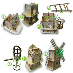 Cliths Wooden Windmill Model Kit DIY 3D Puzzle Building Set for Kids & Adults Home Decor Miniature
