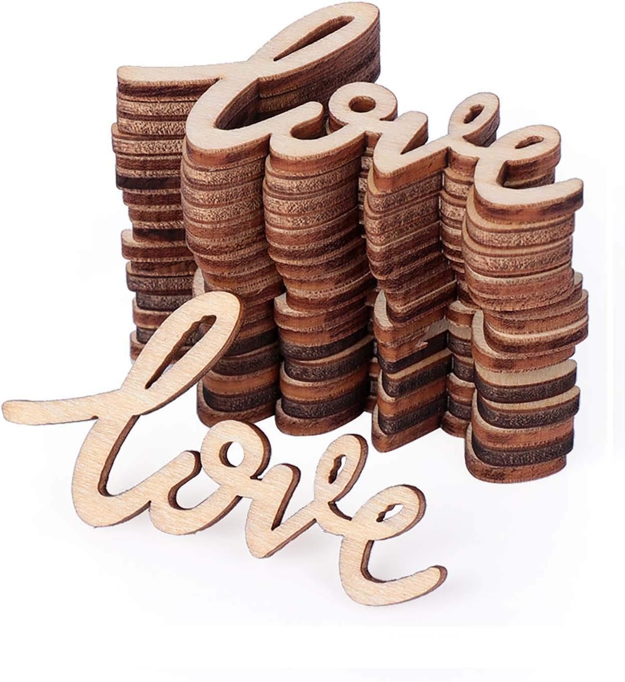 Wooden letters spelling 'love' on a white background