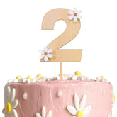 American Elm Wooden Daisy Cake Topper 2 MDF Flower Cake Decor for 2nd Birthday Party, Boho Theme, Baby Shower
