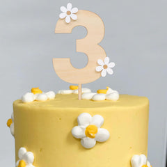 American Elm Wooden Daisy Cake Topper Set of 3 MDF Flower Decor for 3rd Birthday, Boho Party, 3rd Anniversary, Cake Smash