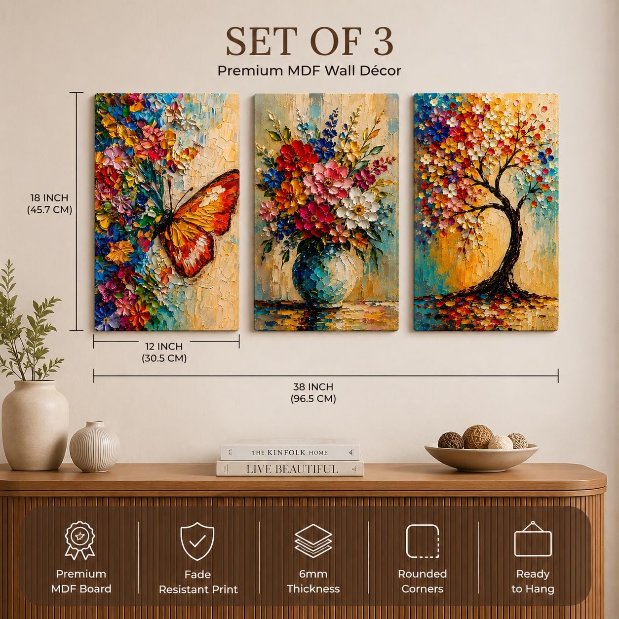 3D Floral Butterfly Wall Art Set of 3