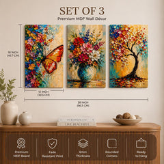3D Floral Butterfly Wall Art Set of 3