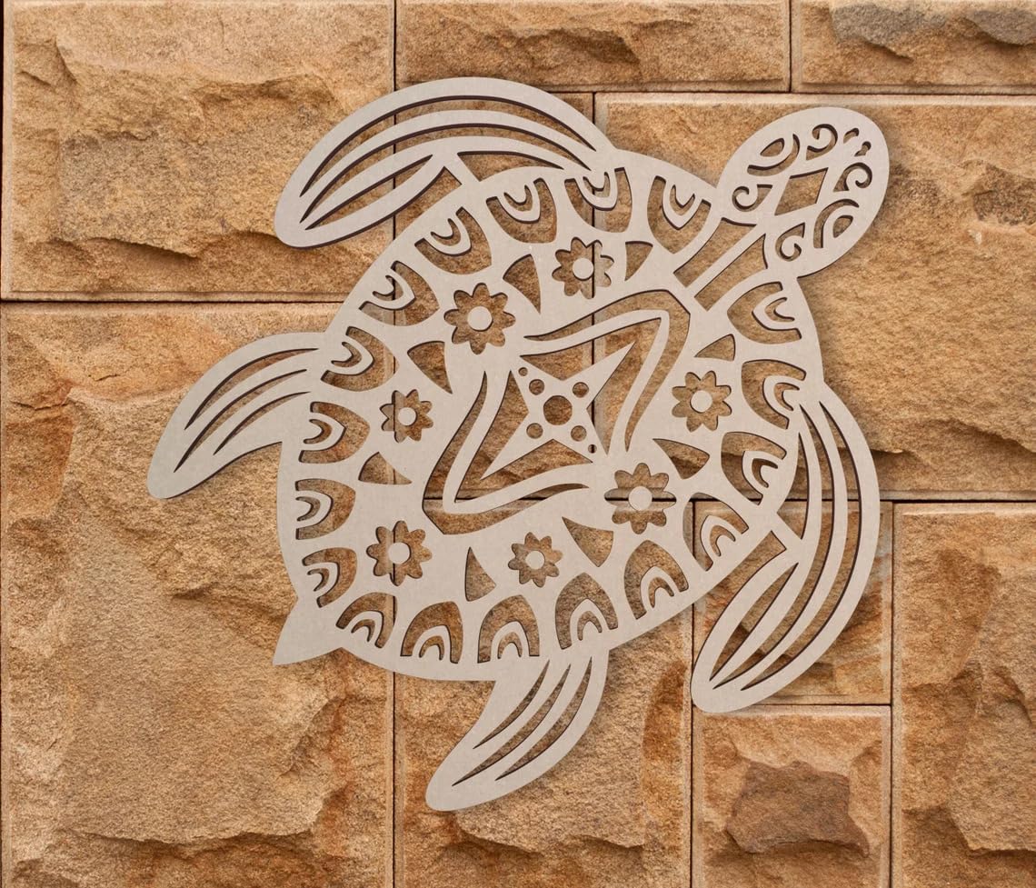 Decorative turtle design on a stone wall