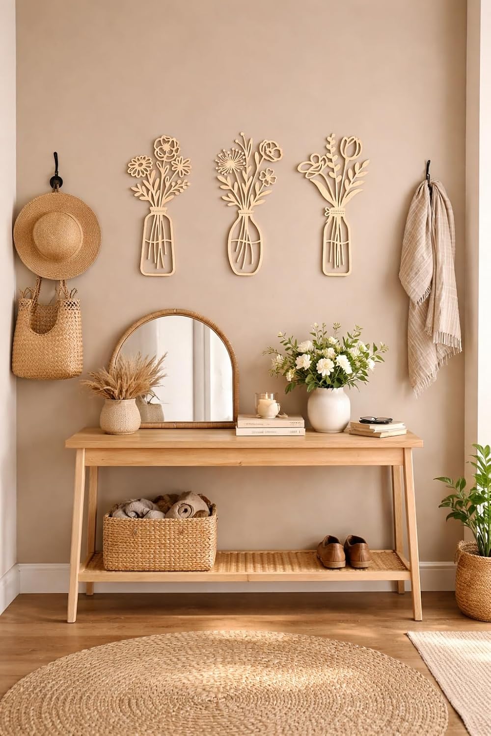 natural wood flower pot wall art