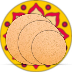 American Elm Pack of 3 Pre Marked Wooden Boards for Lippan, Mandala, Madhubani Art DIY Painting Craft Kit & Wall Art