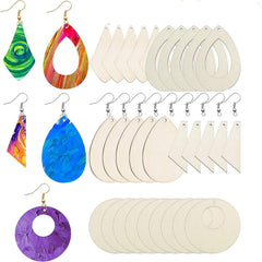 Cliths Pack of 20 Wooden Earring Blanks 5 Style Mix Pine MDF Dangle Charms for DIY Jewelry Making Lightweight Craft Blanks