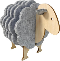 American Elm Set of 6 Grey Felt Coasters with Wool Sheep Stand Mixed Sizes All Cups Heat-Resistant Drink Pads