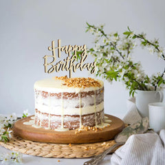 American Elm "Happy Birthday" Cake Topper Wooden Rustic Party Decor, Customizable MDF Birthday Decoration for All Ages