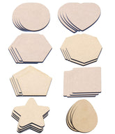 Set of various shaped wooden coasters on a white background