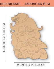 American Elm 1Pcs Kanha with Cow MDF Cutout Unfinished Wooden Krishna Shape for Clay Art Painting Janmashtami Decoration Festival Crafts Hindu Wall Art Temple Theme DIY Activities