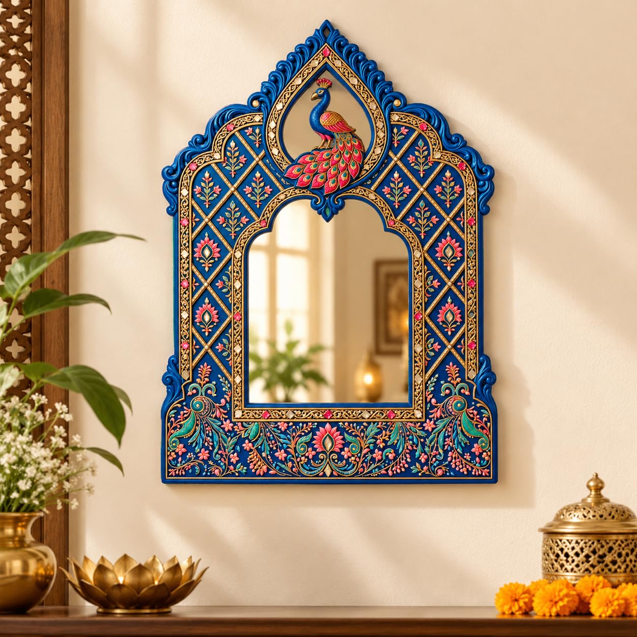 peacock jharokha wall mirror for home decor