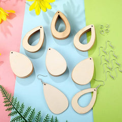 American Elm 100 Pcs Unfinished Wood Teardrop Earring Blanks Hollowed Out Pendants DIY Jewelry Making
