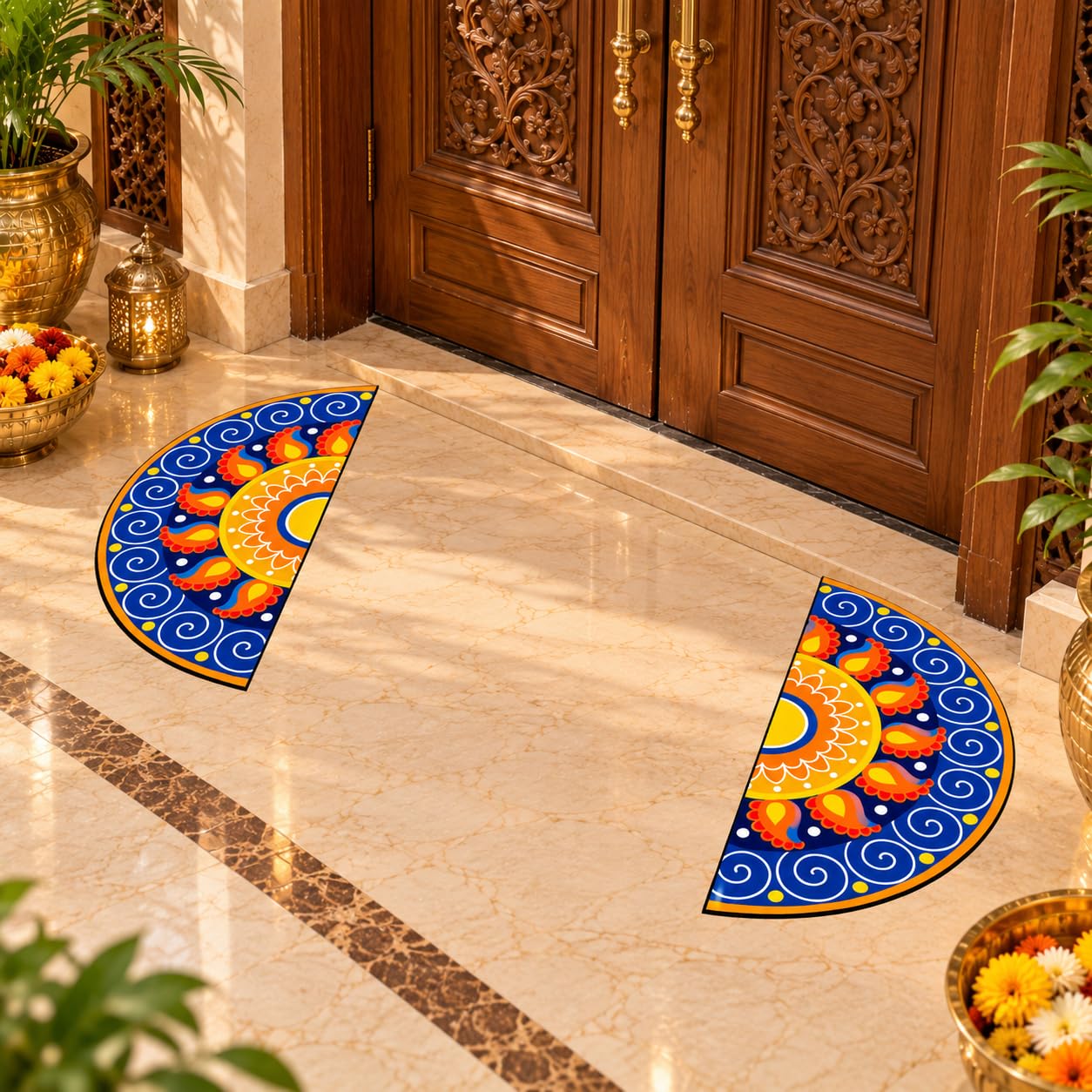MDF floor rangoli decoration set of 2 matching pair